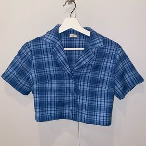 brandy melville (john galt) blue plaid button tee